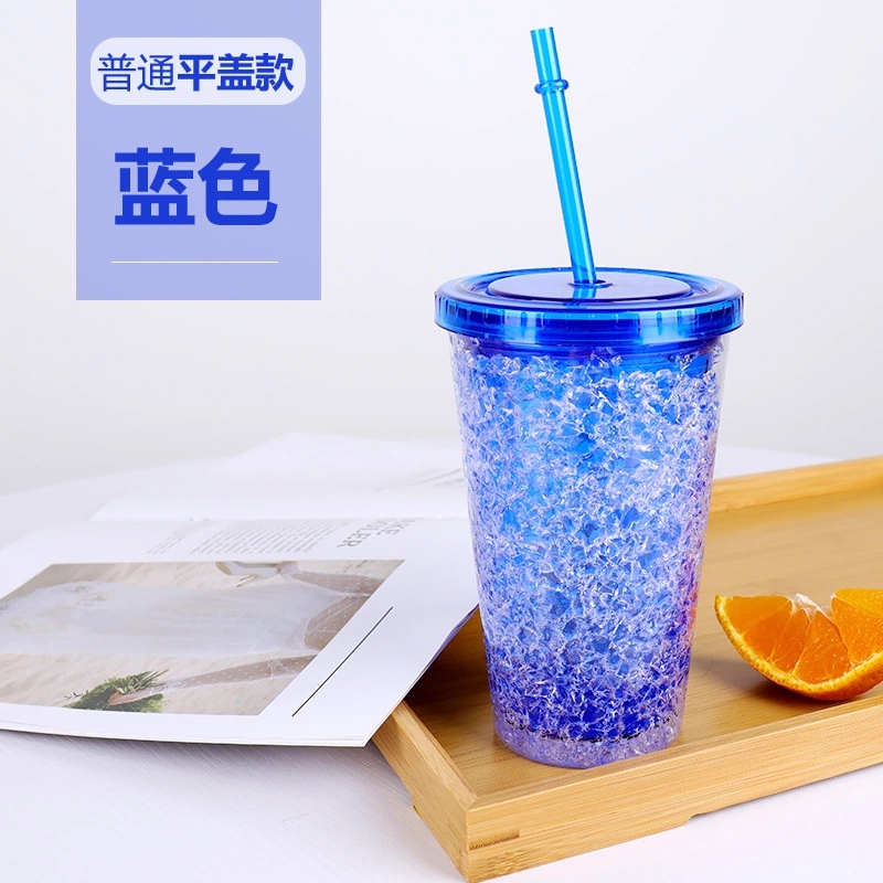 LED light-emitting cup, double-layer straw cup, novel milk tea cup customization, creative and colorful plastic straw, crushed ice cup wholesale Item Picture