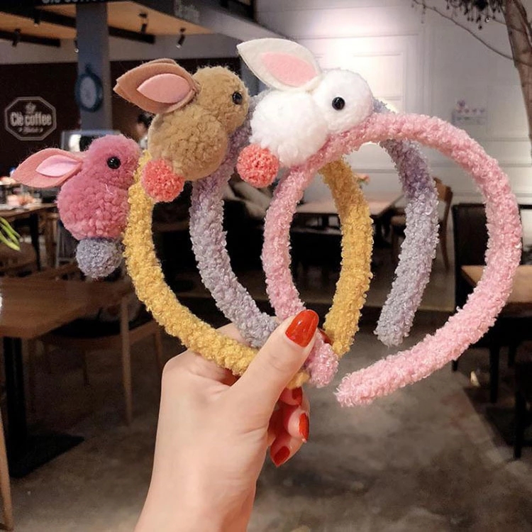 Winter new Korean cute and adorable girl hair bands, three-dimensional plush hair clips, little rabbit children's crown hair accessories and headwear full figure