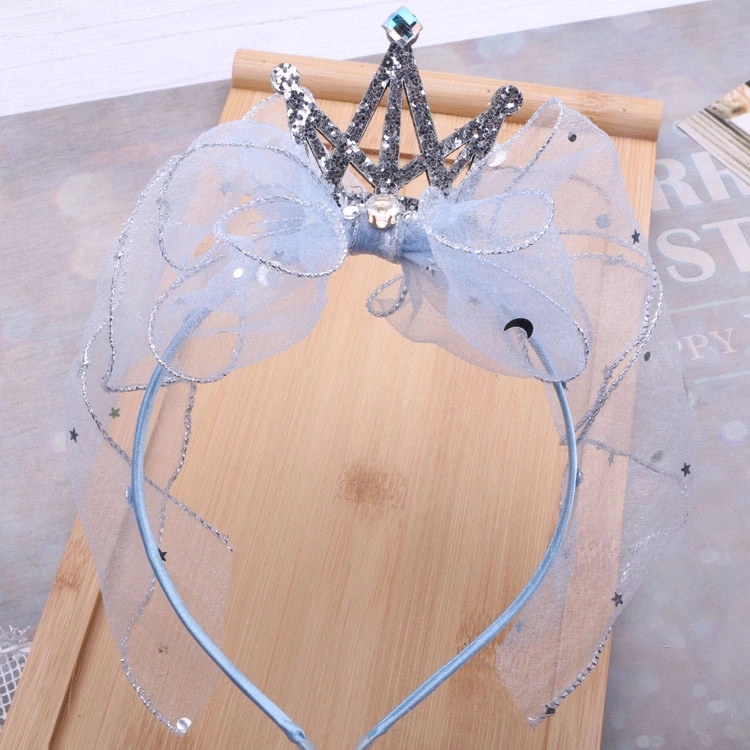 Summer children's mesh hair bands, princess-style crowns, shiny diamond bows, girls' headwear, Korean version girls' hair accessories wholesale full figure