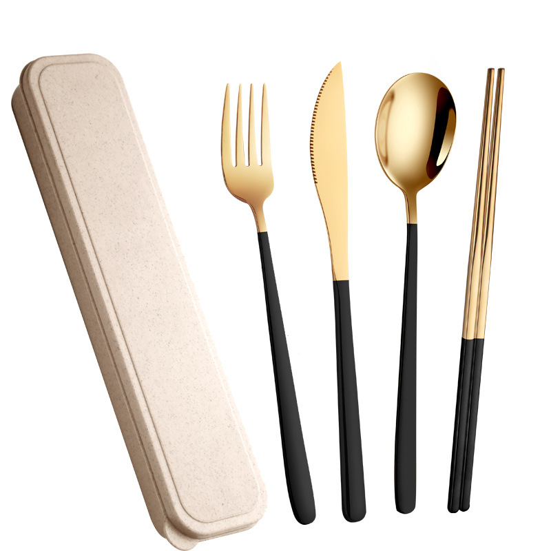 Wholesale 304 stainless steel portable tableware, student portable Korean-style knives, spoons, chopsticks, forks, spoons and chopsticks gift sets Item Picture
