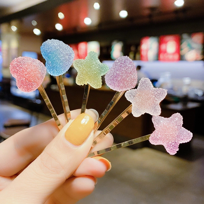 Korean children's heartwarming gummy hair clips, cute hair clips, straight clips for girls, babies, girls, bangs clips, hair accessories and headwear details Picture