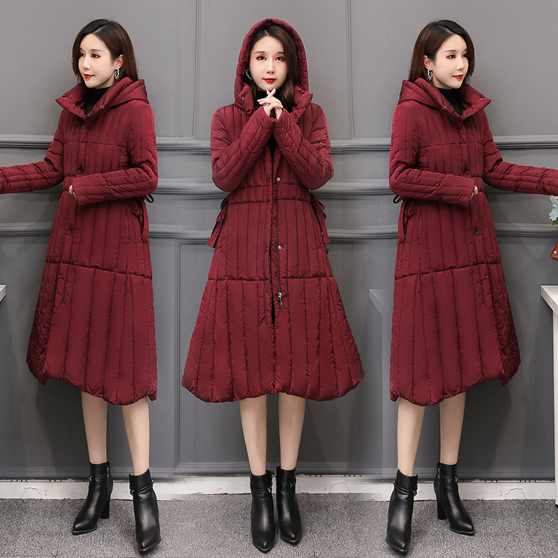 Foreign trade hooded cotton-padded jacket for women, 2020 winter, knee-length, loose, mother's dress, cold-proof, down cotton-padded jacket, women's cotton-padded jacket
