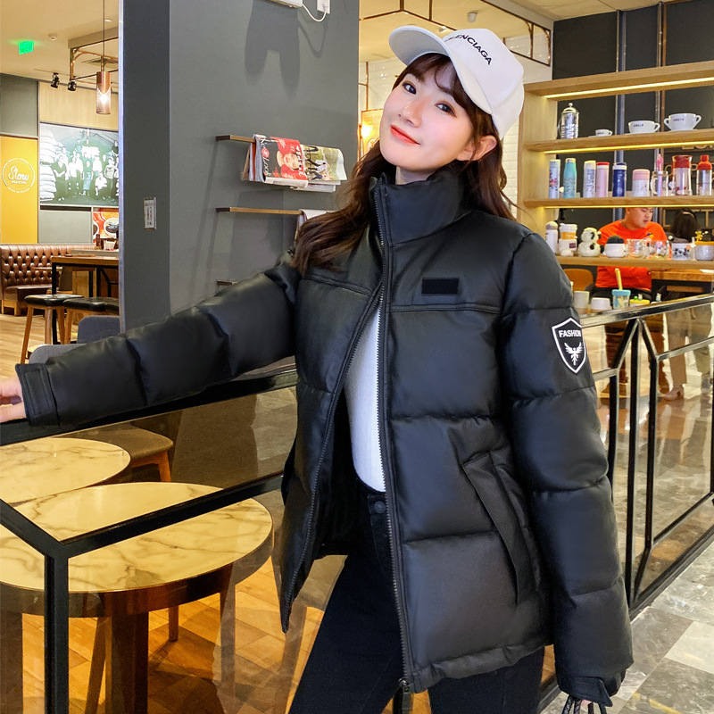 2020 Autumn and winter new women's cotton-padded jackets, short washed leather stand-up collar women's down cotton-padded jackets, large-sized cotton-padded jackets details Picture