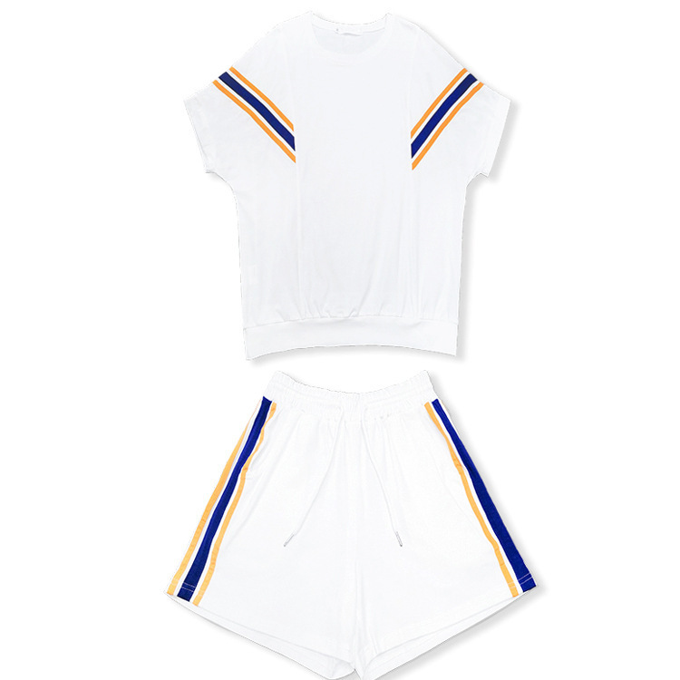 Mosquito-proof suit, women's bat sleeve, European Station summer sports suit, striped casual loose short-sleeved and short-shorts two-piece set Item Picture