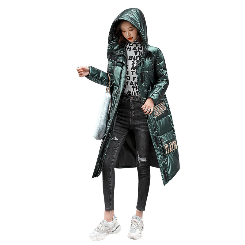 Embroidered cotton-padded jacket women's cross-border trade 2020 winter Korean version large size shiny women's long hooded down cotton-padded jacket women Item Picture