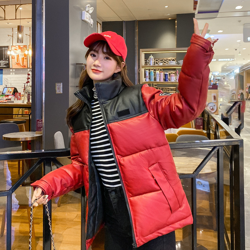 2020 Autumn and winter new women's cotton-padded jackets, short washed leather stand-up collar women's down cotton-padded jackets, large-sized cotton-padded jackets