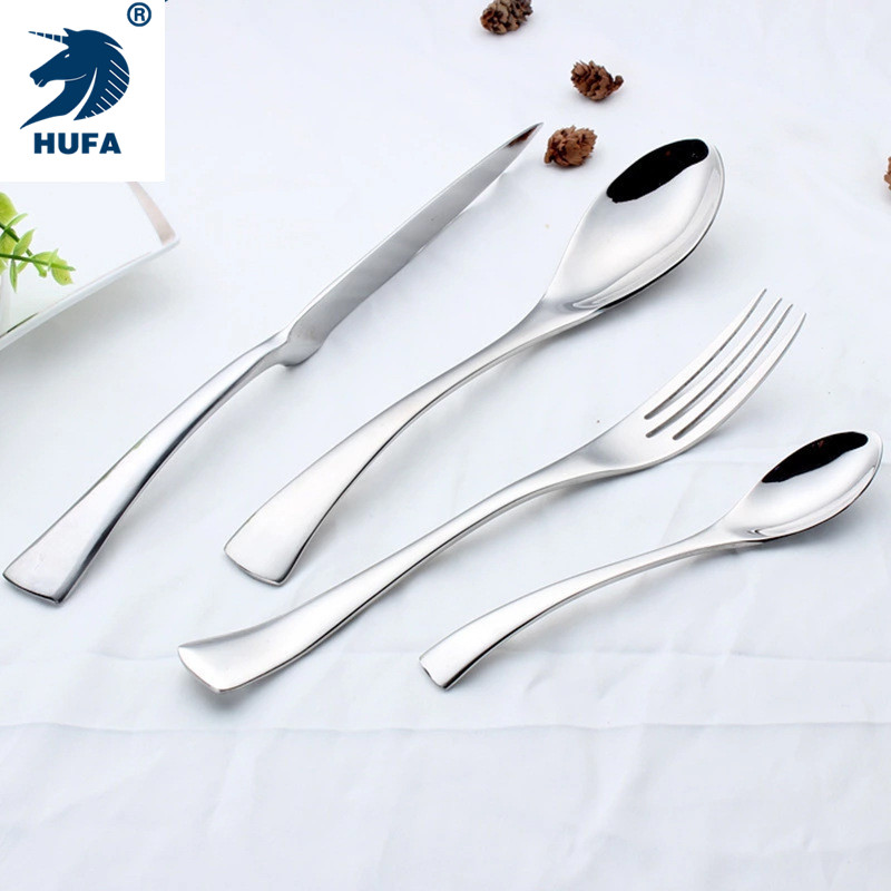 Factory direct sales of German three-piece stainless steel tableware. Customized processing for restaurants. Steak knife, fork and spoon sets. Durable, with sound wave scratch removal and no dirt hidden. Precise lines. Creative tableware, knife, fork and spoon Item Picture