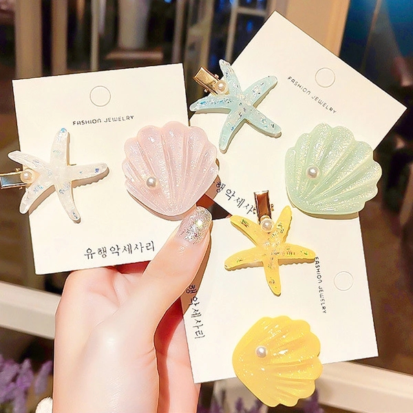 Korean Instagram-style ocean shell starfish hairpins for girls, simple duckbill clips, bangs clips headwear full figure