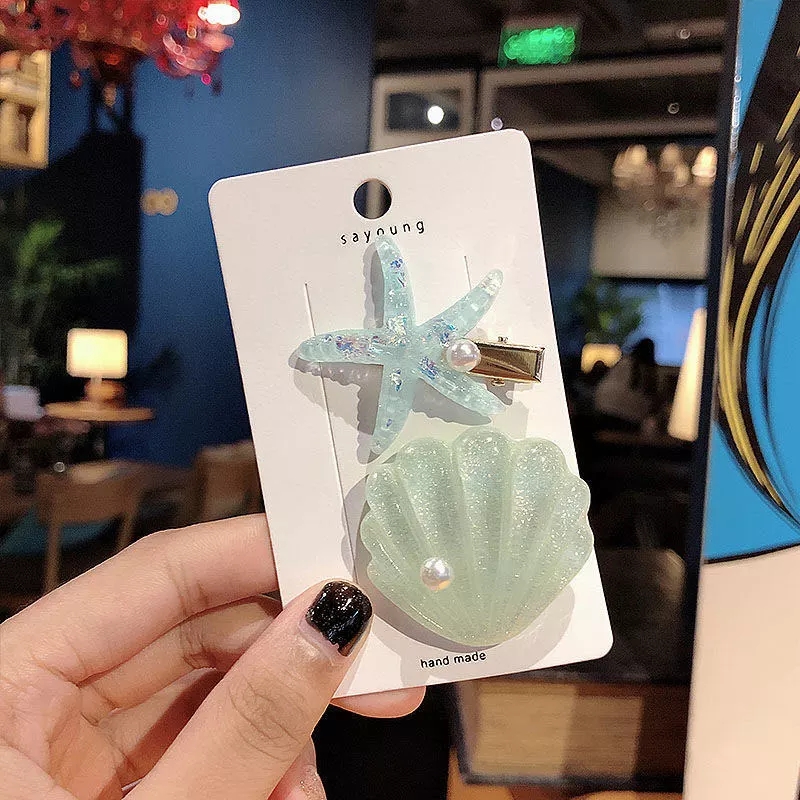 Korean Instagram-style ocean shell starfish hairpins for girls, simple duckbill clips, bangs clips headwear Item Picture