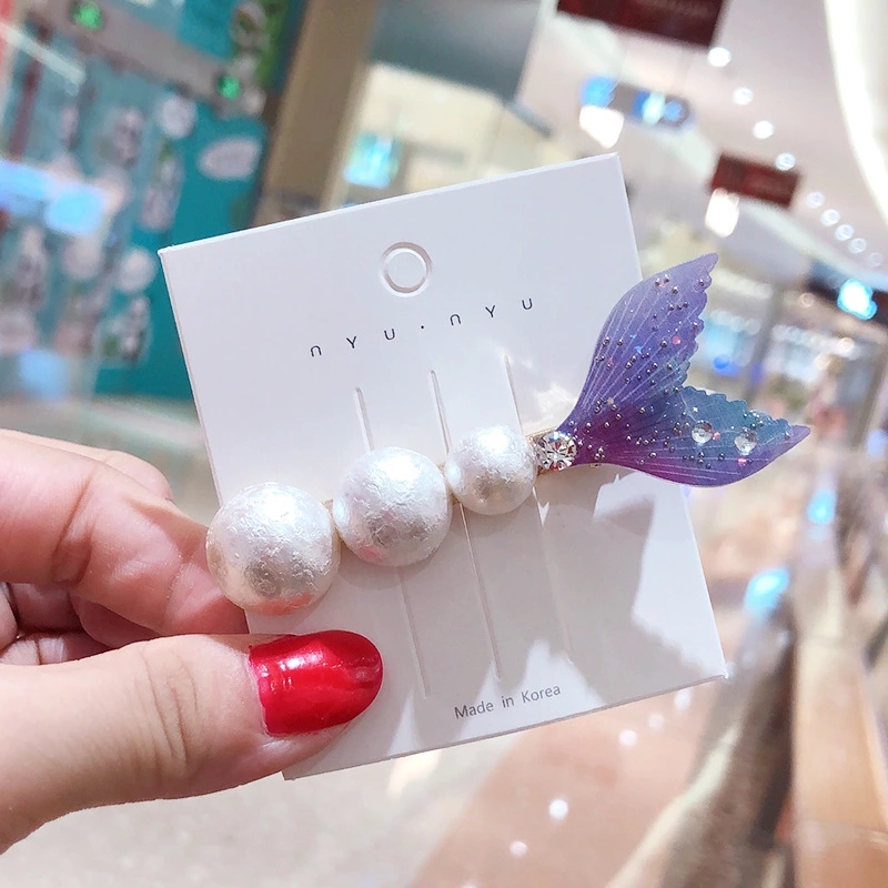 Super fairy fish tail fin hair clip, water diamond bangs clip, pearl hair clip, straight clip, sweet side clip, hair accessory htt Application Scenario