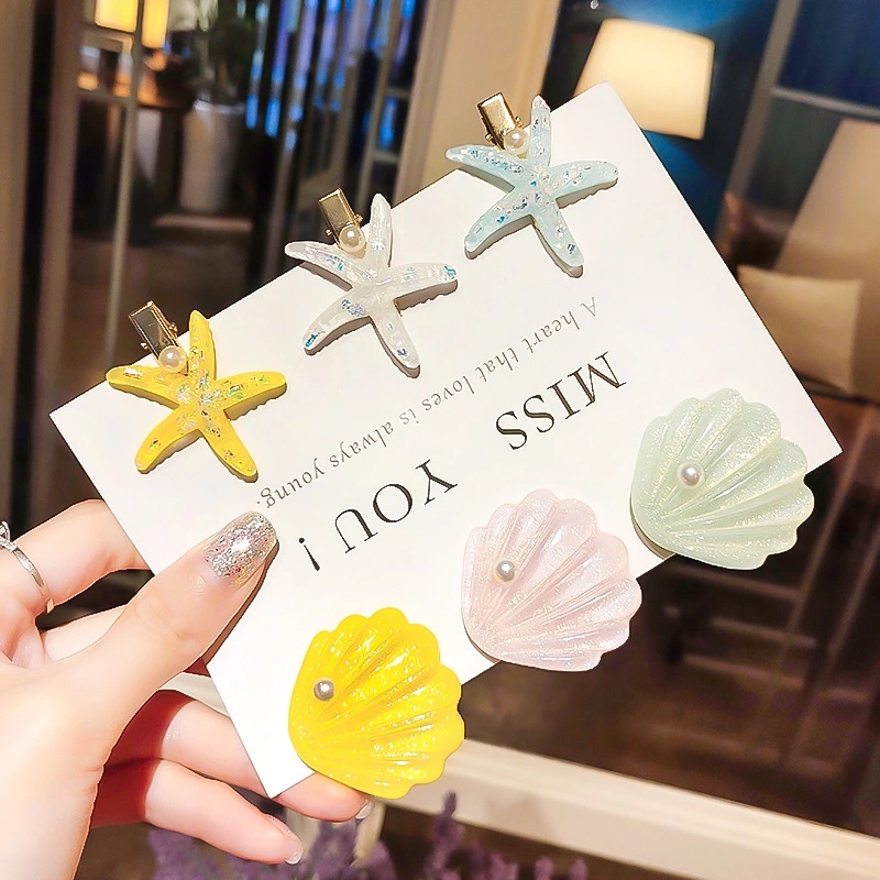 Korean Instagram-style ocean shell starfish hairpins for girls, simple duckbill clips, bangs clips headwear details Picture