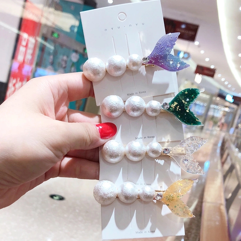 Super fairy fish tail fin hair clip, water diamond bangs clip, pearl hair clip, straight clip, sweet side clip, hair accessory htt Specification drawing