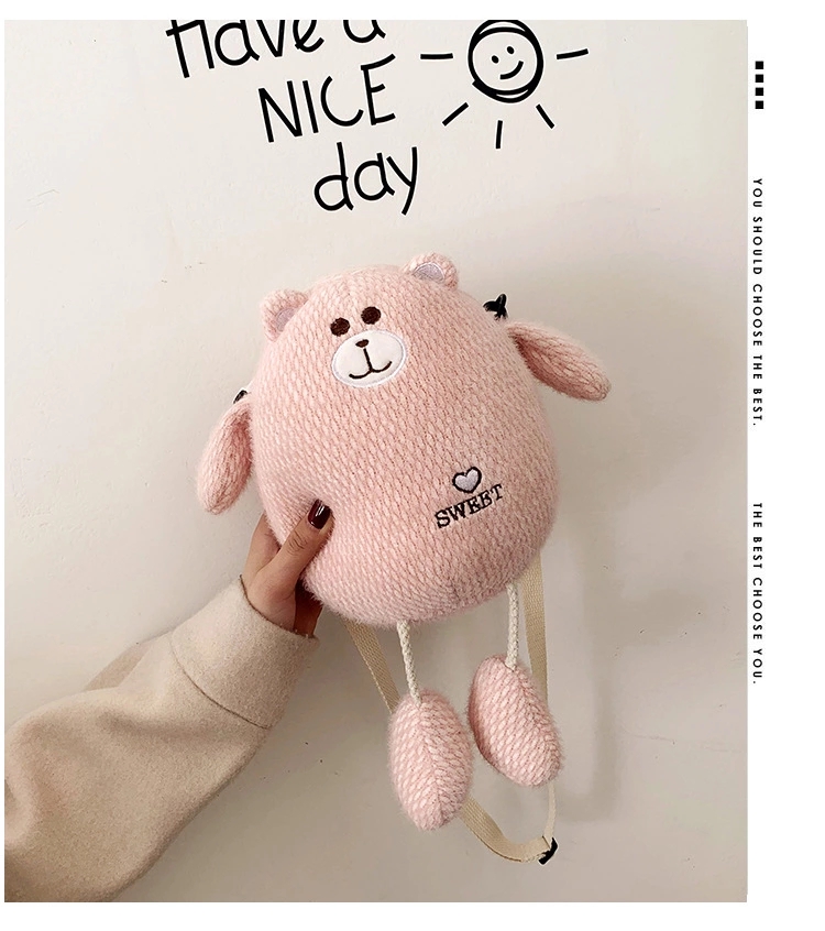 Wholesale custom bear and lion plush chain crossbody bag, girl cartoon single-shoulder, children's mobile phone storage, birthday gift details Picture