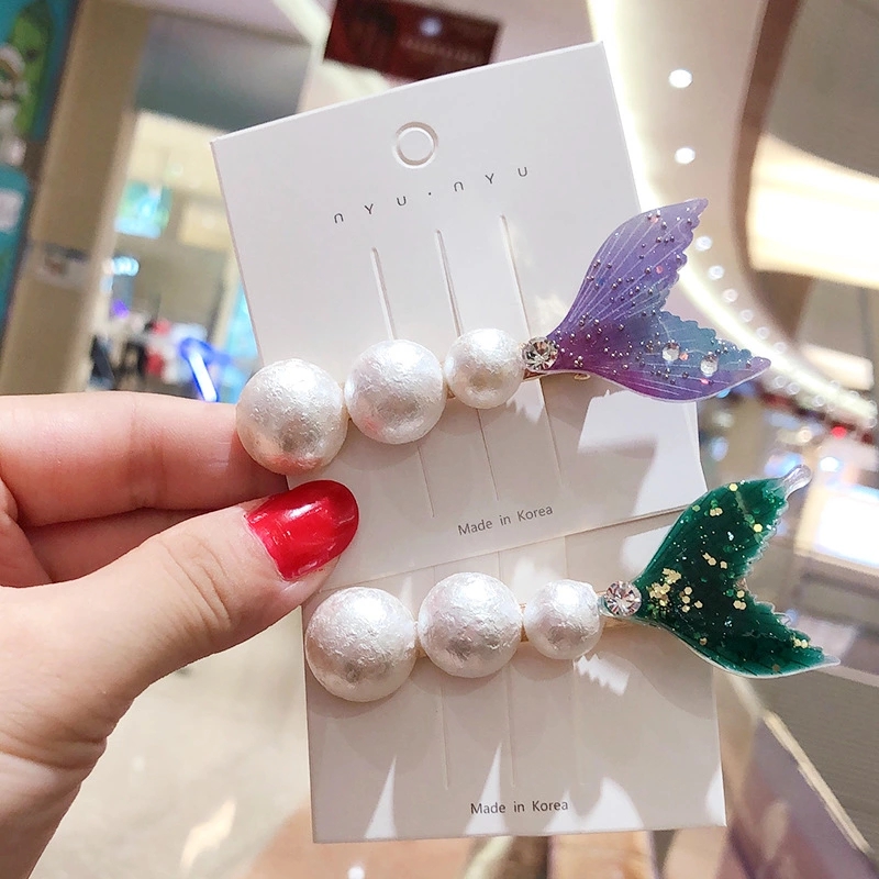 Super fairy fish tail fin hair clip, water diamond bangs clip, pearl hair clip, straight clip, sweet side clip, hair accessory htt full figure