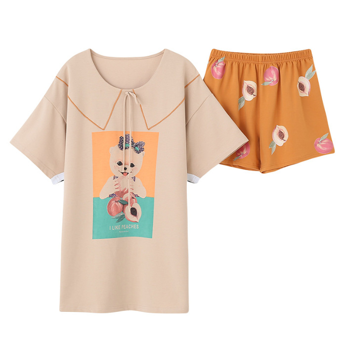 Pure cotton spring and autumn thin dress, summer mid-length short-sleeved large-sized set Item Picture