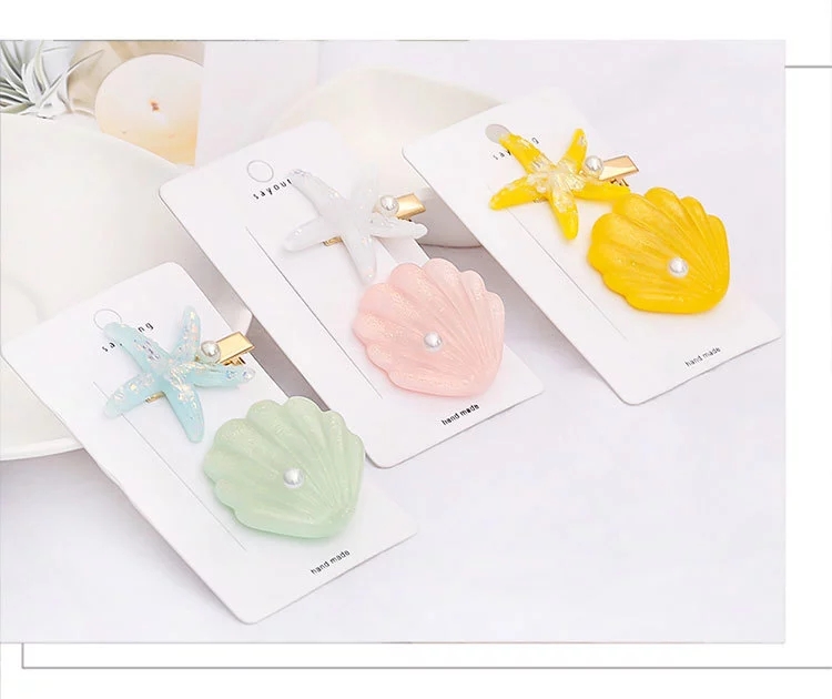 Korean Instagram-style ocean shell starfish hairpins for girls, simple duckbill clips, bangs clips headwear Specification drawing