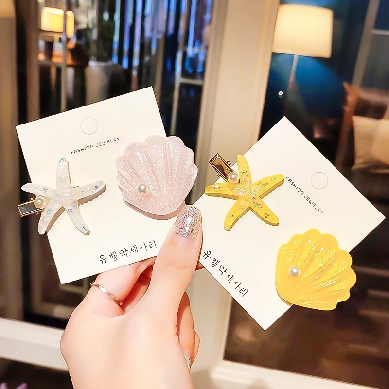 Korean Instagram-style ocean shell starfish hairpins for girls, simple duckbill clips, bangs clips headwear Application Scenario