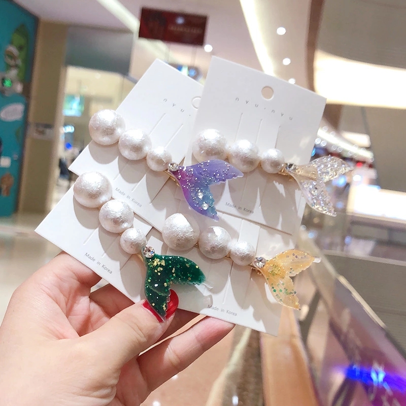Super fairy fish tail fin hair clip, water diamond bangs clip, pearl hair clip, straight clip, sweet side clip, hair accessory htt Item Picture