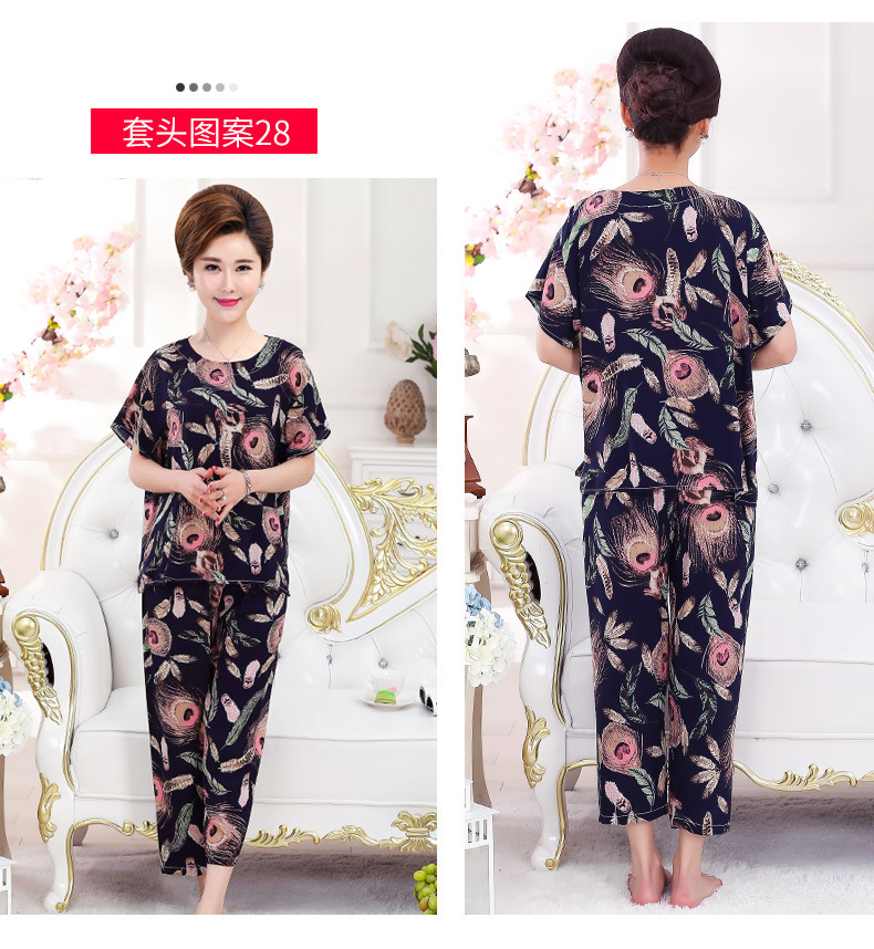 Summer wechat business bestsellers of loose and plus-size home wear for middle-aged and elderly people, artificial cotton and silk pajamas, short-sleeved mom sets details Picture