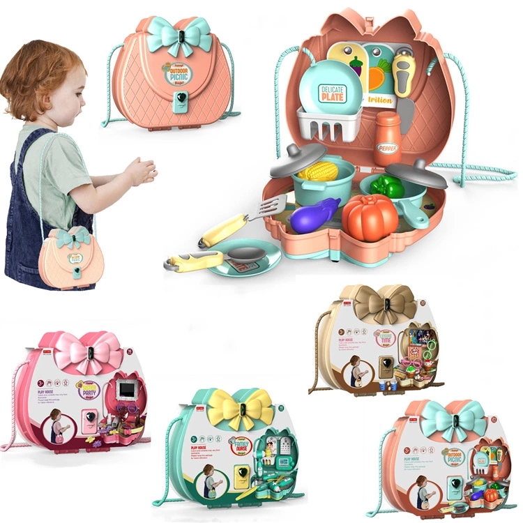 Cross-border children's simulated pretend play, kitchen tableware, makeup accessories, medical equipment, various series, single-shoulder bags, pretend play toys full figure