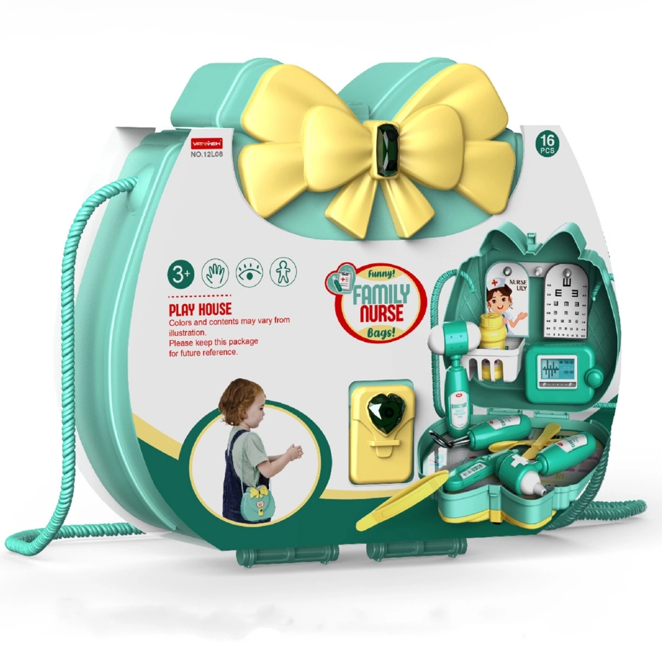 Cross-border children's simulated pretend play, kitchen tableware, makeup accessories, medical equipment, various series, single-shoulder bags, pretend play toys Application Scenario