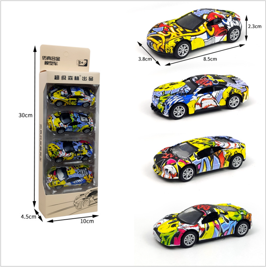 Children's simulation graffiti alloy racing toy cartoon mini rebound car toy set boy sports car model full figure