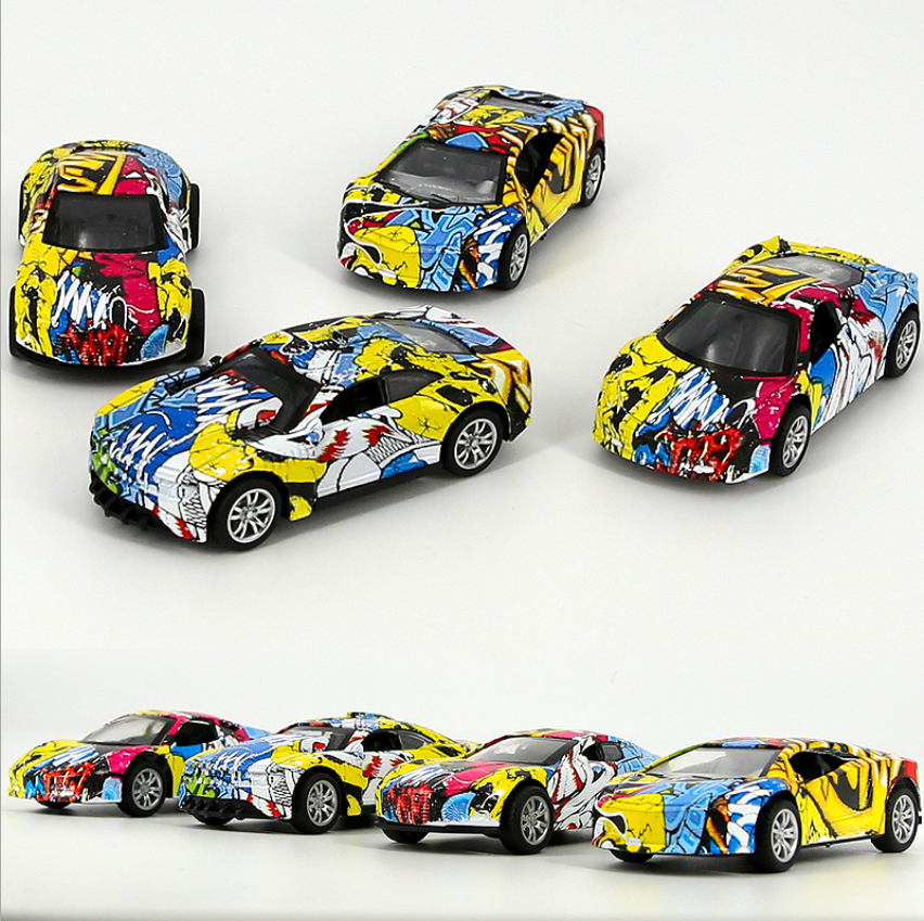 Children's simulation graffiti alloy racing toy cartoon mini rebound car toy set boy sports car model Specification drawing