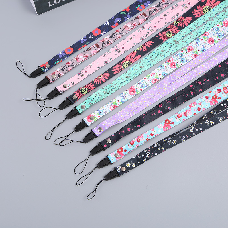 日系碎花手机挂绳定制  长绳订做 二合一可拆卸缎面不勒脖 批发
