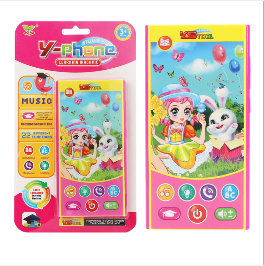 Smart early education machine for infants and children, cartoon learning mobile phone, girl rabbit eating honey bear, music story, educational phone toy full figure