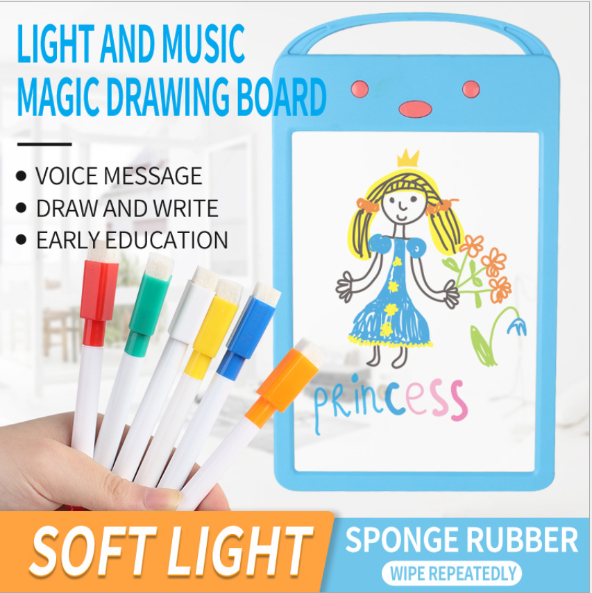 8.5-inch fluorescent writing board for children, drawing and handwriting board, LED lighting, music recording, color 6-pen 2610D Item Picture
