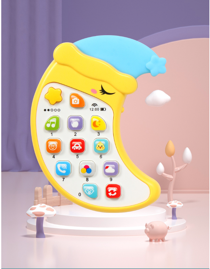 Children's music early education mobile phone toys, educational bilingual, chewable phone cartoon moon baby toys for 0-3 years old full figure