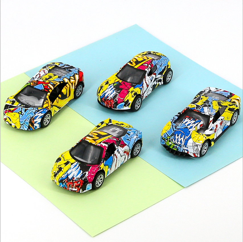 Children's simulation graffiti alloy racing toy cartoon mini rebound car toy set boy sports car model details Picture