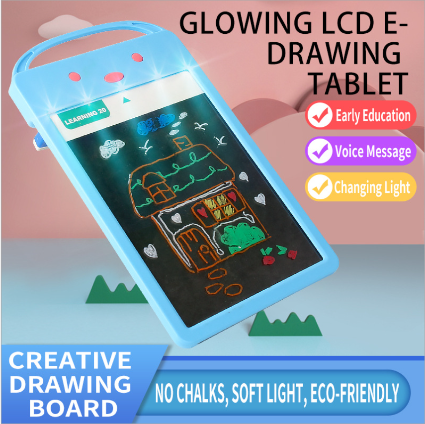8.5-inch fluorescent writing board for children, drawing and handwriting board, LED lighting, music recording, color 6-pen 2610D full figure