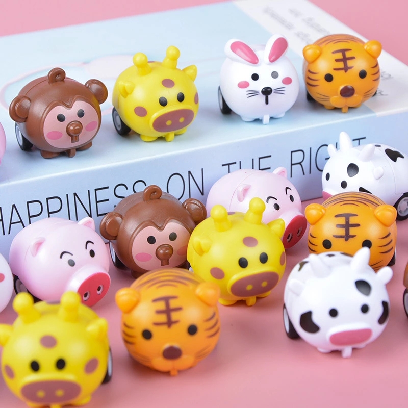 Cartoon mini resilience toy cars, animals, children's cute inertia girls, plastic street stalls, kindergarten toys Specification drawing