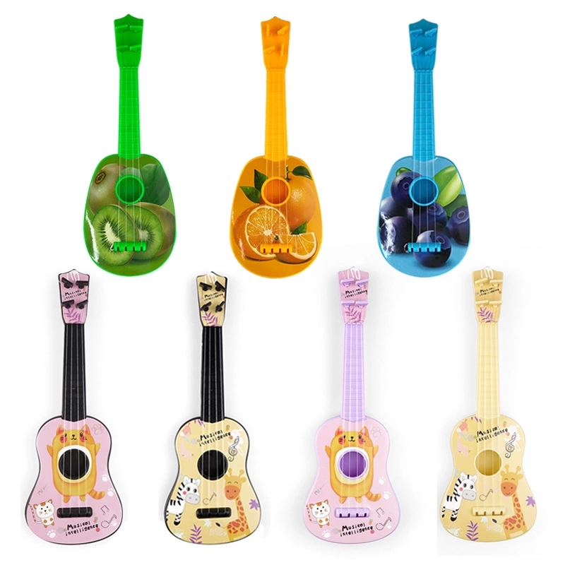 The new children's toy simulation cartoon ukulele, mini fruit guitar, early education and educational instruments are selling well at the street stall full figure