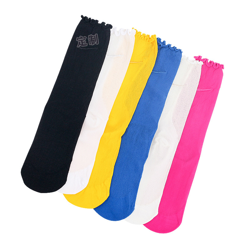 Lace embroidery, colorful black fungus edge, hooked stockings, transparent trendy candy, solid color anti-hook stockings Item Picture