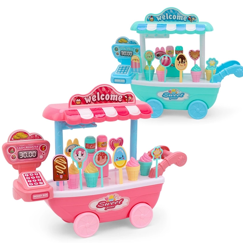 Factory direct sales of children's pretend play ice cream vending carts, simulated ice cream candy trolleys, toy girls' sets Item Picture