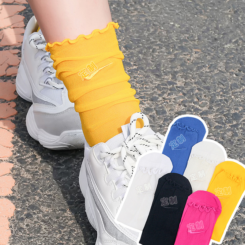 Lace embroidery, colorful black fungus edge, hooked stockings, transparent trendy candy, solid color anti-hook stockings Specification image
