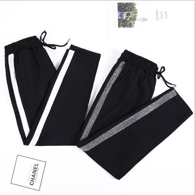 Women's loose sportswear pants 2020 new spring and autumn black pants Straight women's pants Casual pants summer thin nine-inch pants