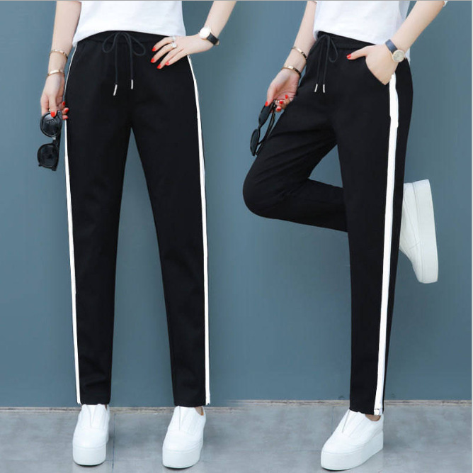Women's loose sportswear pants 2020 new spring and autumn black pants Straight women's pants Casual pants summer thin nine-inch pants Specification image
