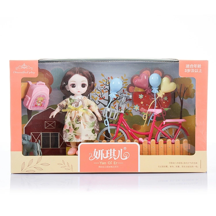 A 16cm mini simulation game set gift box of a doll riding a bicycle from a pet store is selling well at a street stall Item Picture