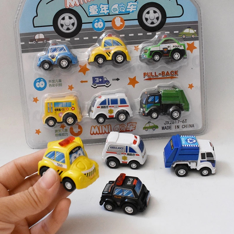 6 mini car toys with suction plates, cartoon Q-version police car set, baby pocket toy car htt full figure