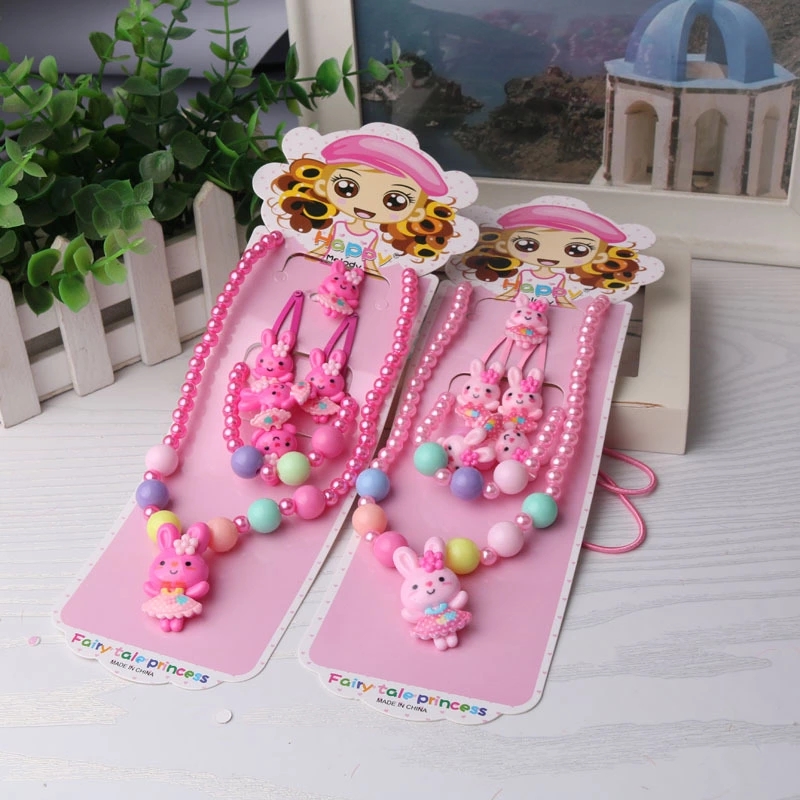 A 5-piece set of children's jewelry, including pearl accessories for girls, princess necklaces, rings, hair clips and hair strings, is selling well at street stalls Specification drawing