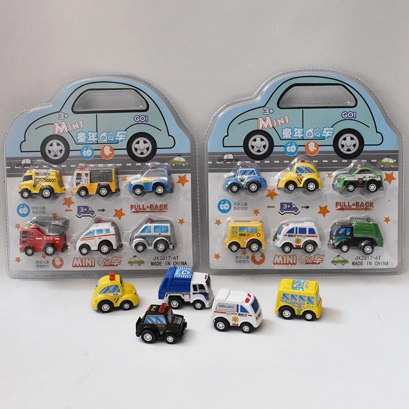 6 mini car toys with suction plates, cartoon Q-version police car set, baby pocket toy car htt details Picture