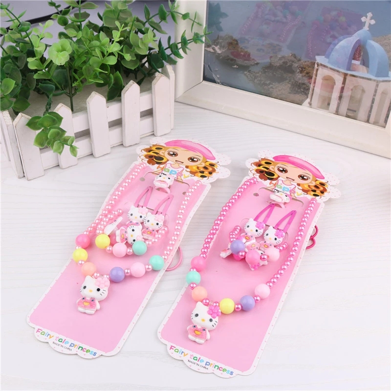 A 5-piece set of children's jewelry, including pearl accessories for girls, princess necklaces, rings, hair clips and hair strings, is selling well at street stalls Item Picture