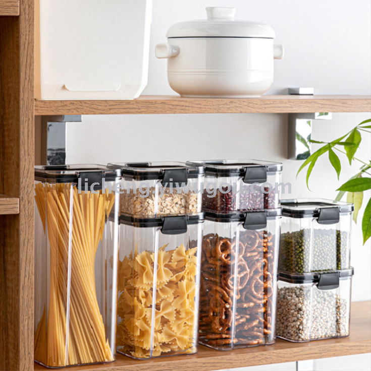 Lata sellada caja de almacenamiento de cereales de grano caja de almacenamiento de frutas secas de plástico de cocina tarro de almacenamiento de cereales de noodle Item Picture