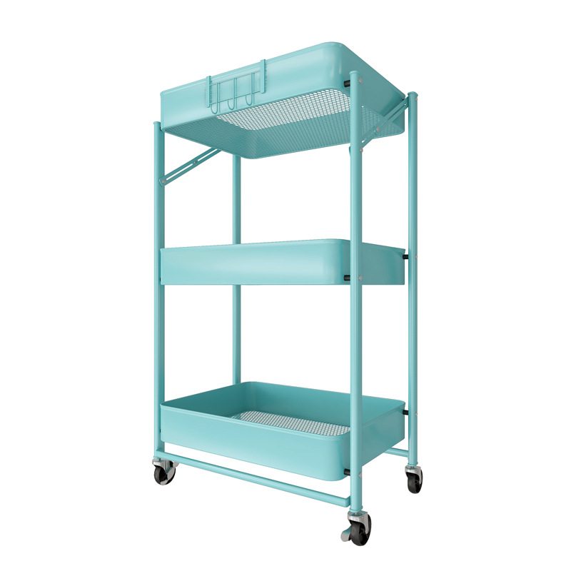 No-installation folding trolley storage rack, kitchen storage rack, floor-standing multi-layer household storage rack Application Scenario