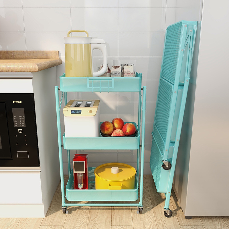 No-installation folding trolley storage rack, kitchen storage rack, floor-standing multi-layer household storage rack Specification image