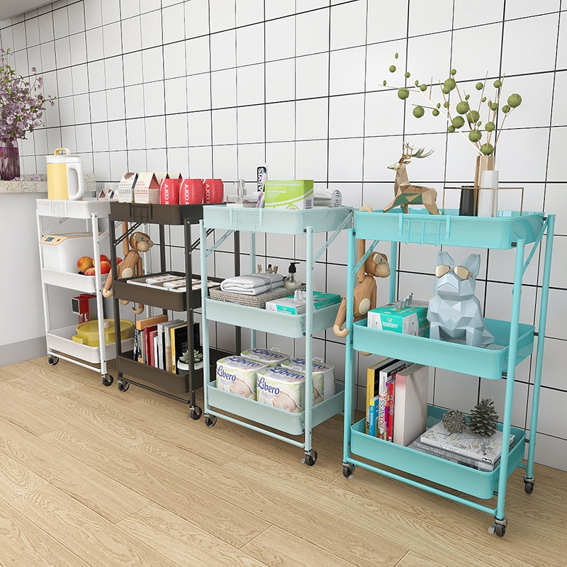 No-installation folding trolley storage rack, kitchen storage rack, floor-standing multi-layer household storage rack