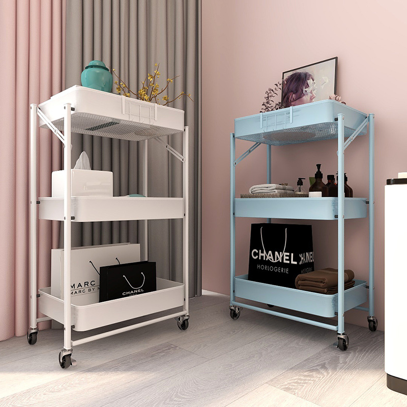 No-installation folding trolley storage rack, kitchen storage rack, floor-standing multi-layer household storage rack details Picture